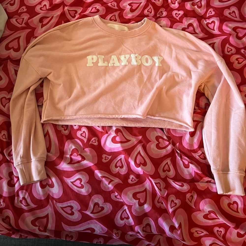 Misguided playboy crop long sleeve sweatshirt
